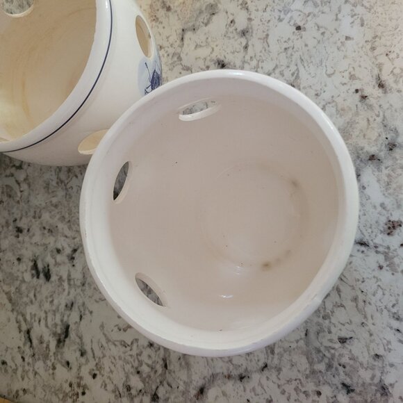 Set Of 2 Ceramic Dutch Delft Windmill Candle Holders Cutouts Blue & White - Picture 5 of 13